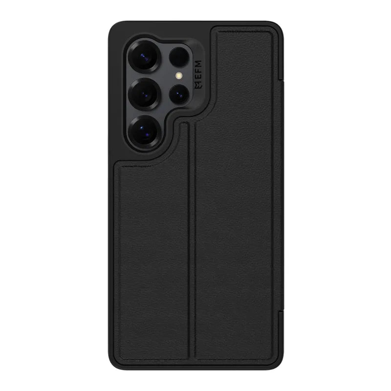Samsung S25 Ultra EFM Monaco Vegan Leather Wallet Case with D3O BIO Black