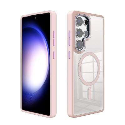 S25 Edge Redefine Metal Camera Lens Transparent Case Cover With Magnetic Ring Pink