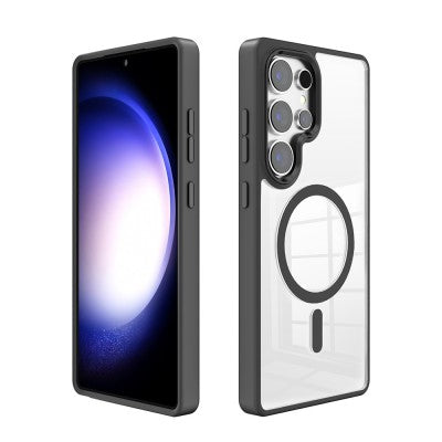 S25 Edge Redefine Metal Camera Lens Transparent Case Cover With Magnetic Ring Black