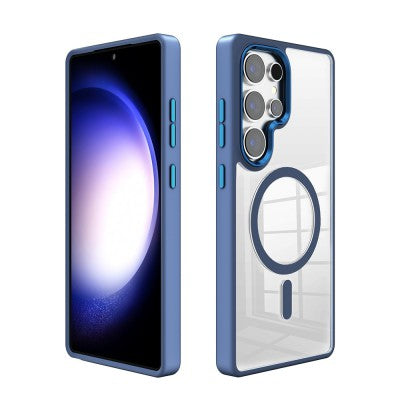 S25 Edge Redefine Metal Camera Lens Transparent Case Cover With Magnetic Ring Blue