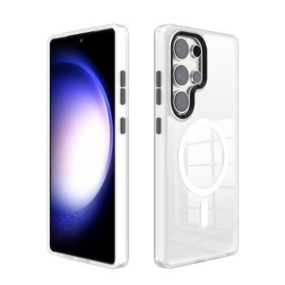 S25 Edge Redefine Metal Camera Lens Transparent Case Cover With Magnetic Ring White